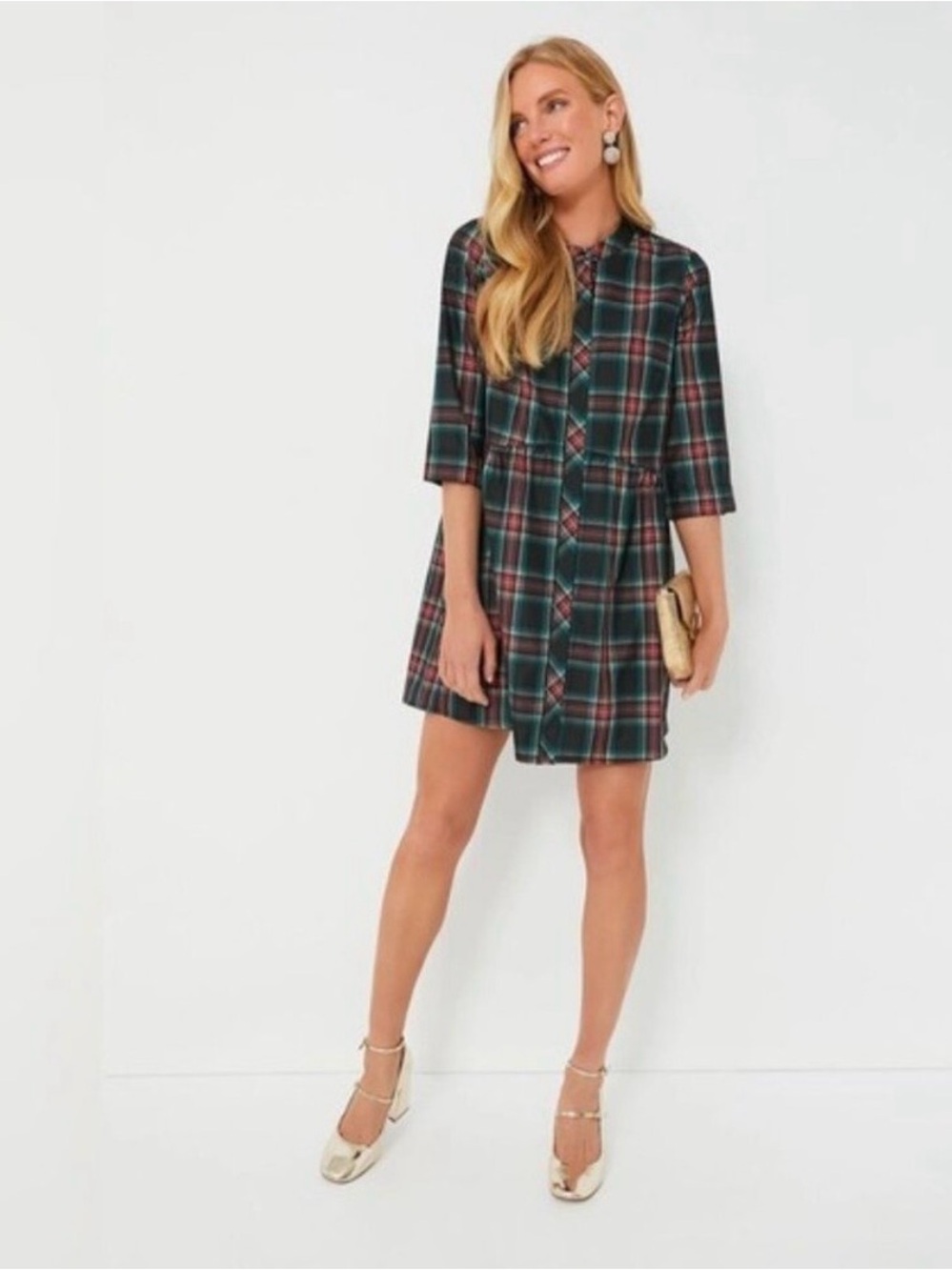 Tuckernuck Royal Shirt Dress Festive Tartan Plaid Button-Front Mini Dress